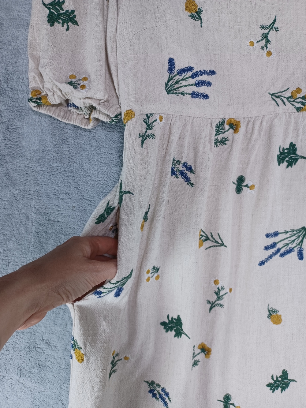 Kourt Midi Dress Med Embroidered Floral Puff Sleeve Pockets Cottagecore Prairie - Picture 5 of 13